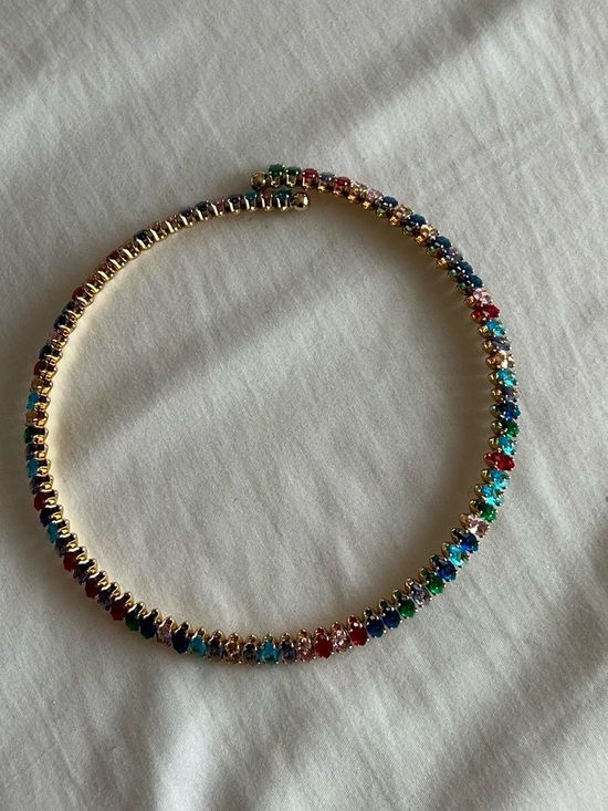 Jewelry - Gold Multicolor Crystal Tennis Necklace - Women Jewelry